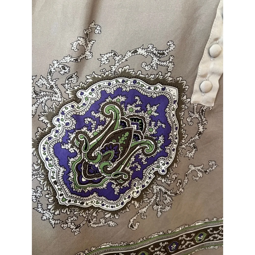 Women's Etro Paisley Silk Blend Tank Top Size 10 Gray Beige Purple - Picture 4 of 5